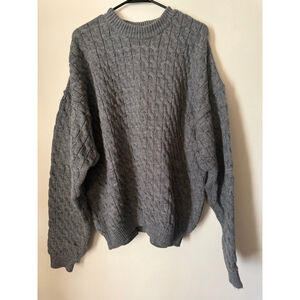 Men's Paul James Gray Cable Knit 100% Pure Wool Crewneck Sweater XL